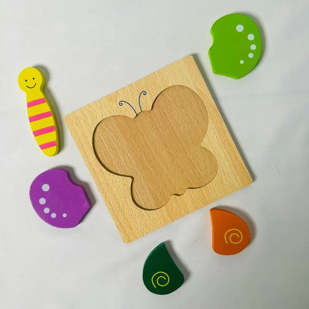 Vintage Butterfly Color Block Small Chunky Wooden Puzzle